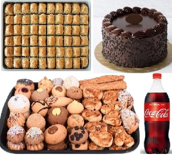 Çikolata ve Şerbetli Tatlı Kombini: Pasta Baklava Kuru Pasta ve Kola